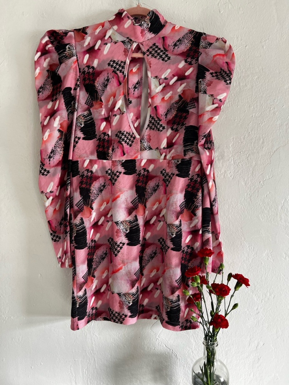SHEIN Pink and Gray Printed Mini Dress